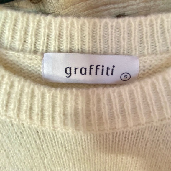 GRAFFITI unisex smiley face sweater, cream & black, size S - Picture 4 of 6